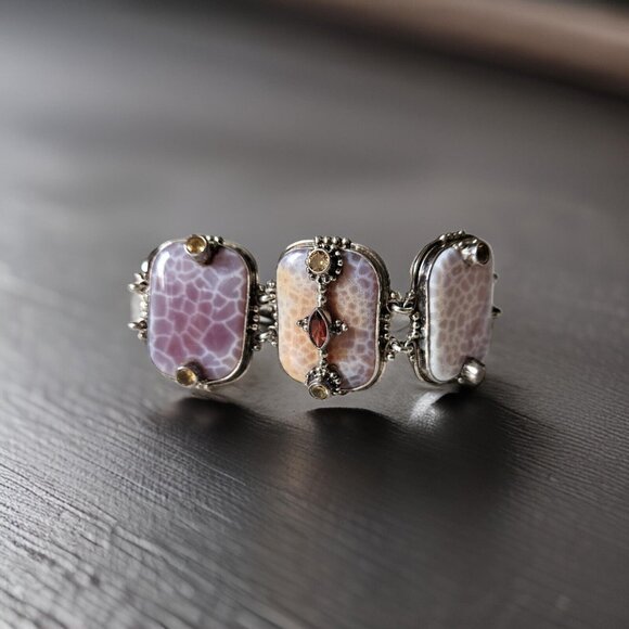 Sajen Jewelry - VINTAGE SAJEN STERLING SILVER PURPLE CRAB AGATE BRACELET SIGNED HALLMARKED